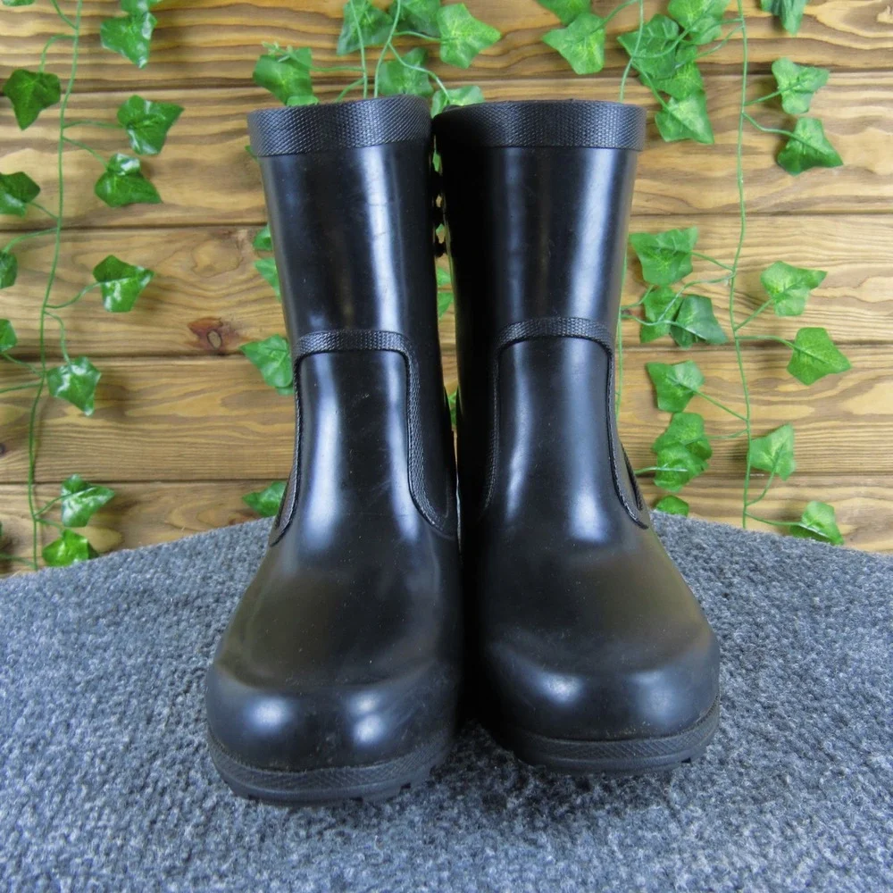 Sperry Women's Black Rubber Rain Ankle Boots Lace-Up Back‎ Detail Size 5